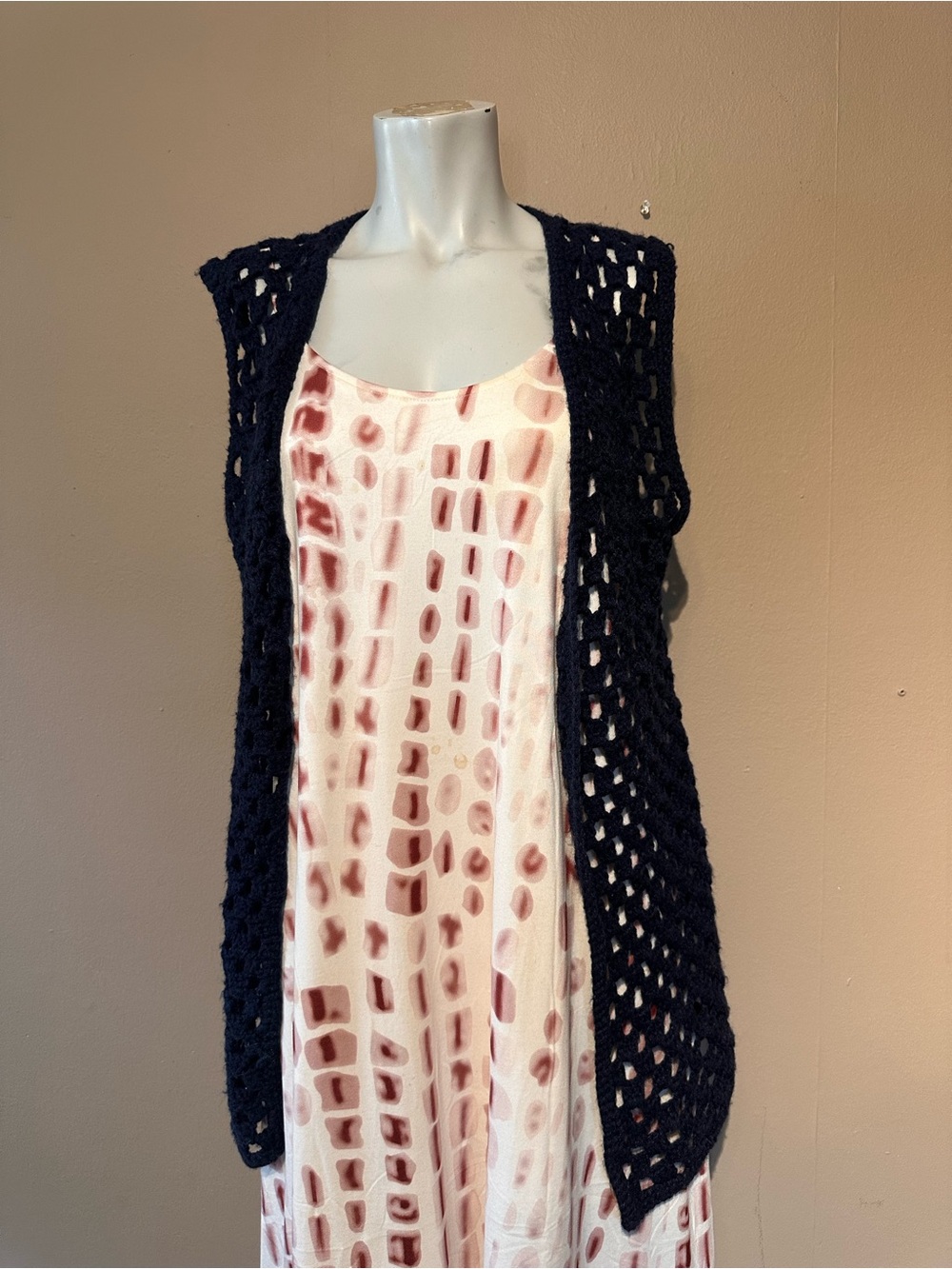 Women’s vintage Navy Crochet hippie Bohemian open vest